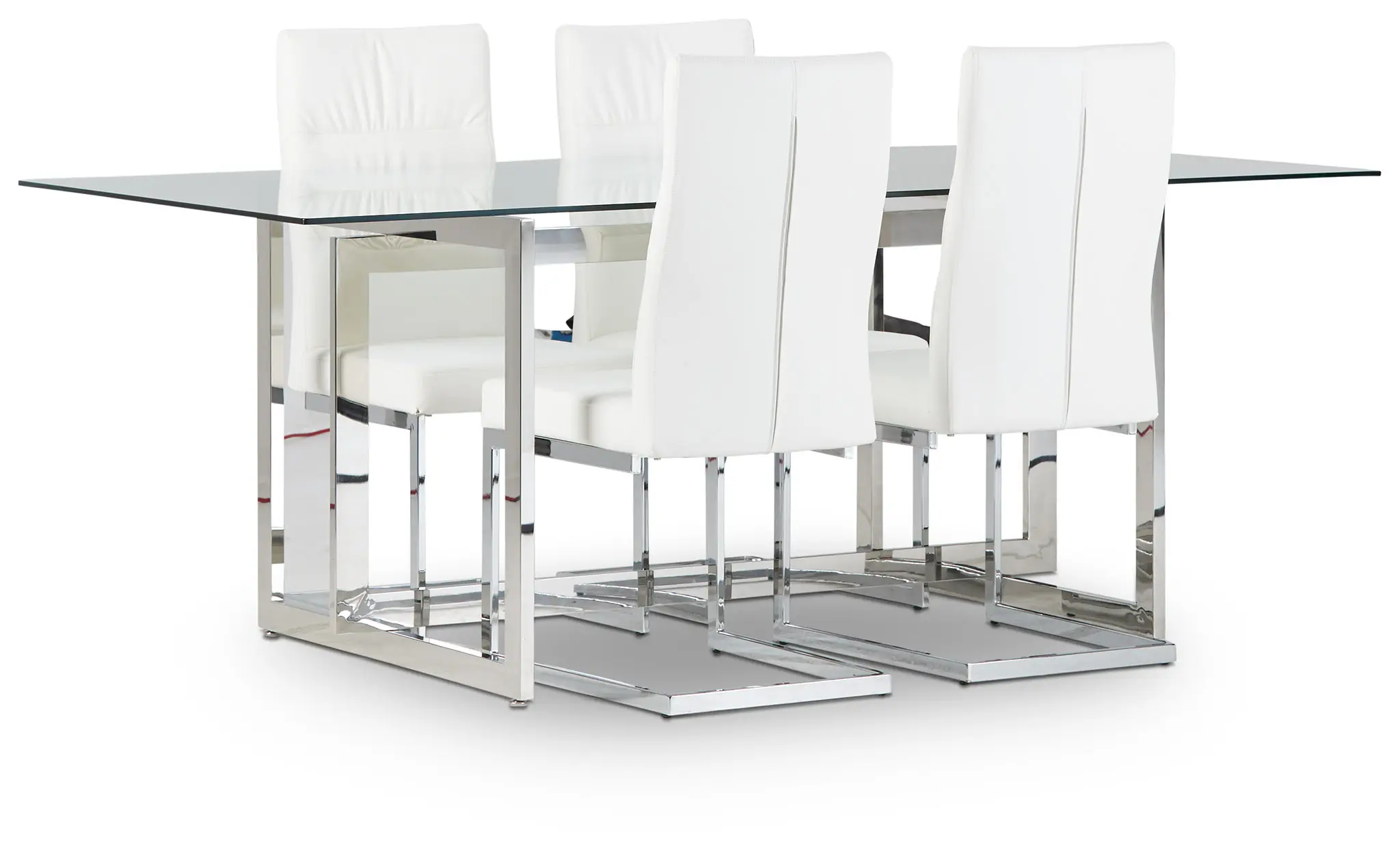 Bronx Glass White Table & 4 Upholstered Chairs Bronx Glass White Table & 4 Upholstered Chairs
