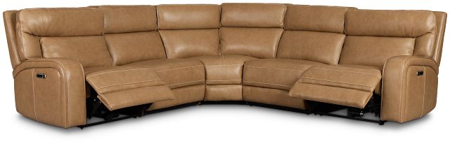 Jasper Light Brown Leather Small Two-arm Power Reclining Sectional