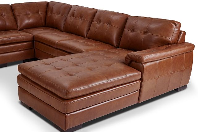 Braden Medium Brown Leather Large Right Chaise Sectional