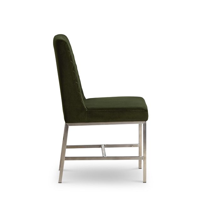 Caspia Dark Green Velvet Upholstered Side Chair (2)
