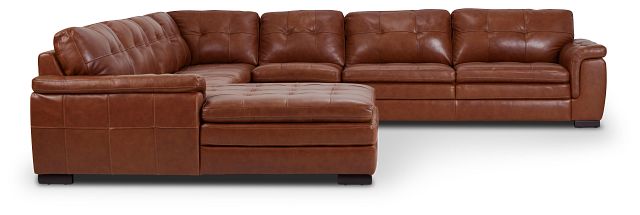 Braden Medium Brown Leather Large Left Chaise Sectional