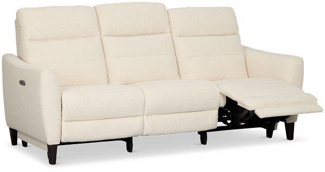 Keaton White Fabric Power Reclining Sofa W/ Power Headrest