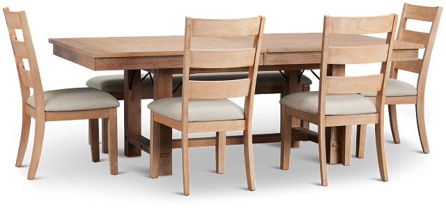 Park City Light Tone Rect Table With 4 Wood Side Chairs & Bench