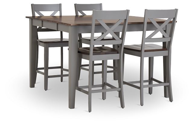 Sumter Gray High Table & 4 Barstools