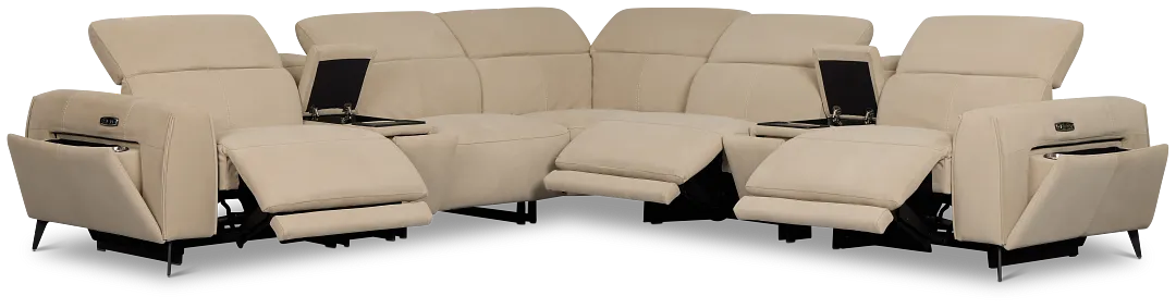 Reyna Beige Micro Large Triple Power Reclining Two-arm Sectional