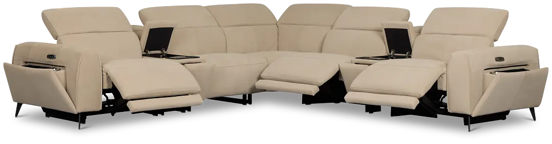 Reyna Beige Micro Large Triple Power Reclining Two-arm Sectional Reyna Beige Micro Large Triple Power Reclining Two-arm Sectional