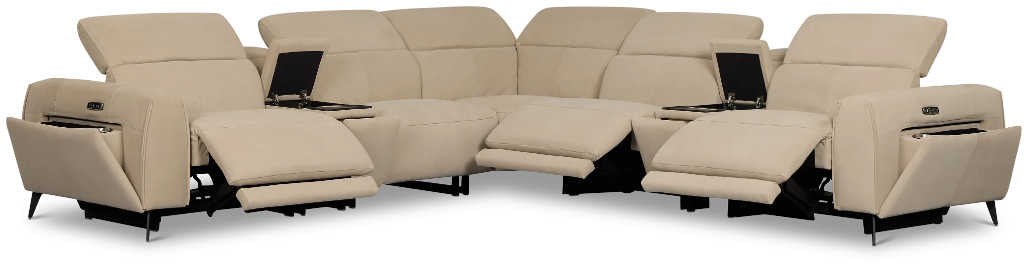 Reyna Beige Micro Large Triple Power Reclining Two-arm Sectional