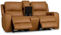 Summit Light Brown Lthr/vinyl Power Reclining Console Loveseat W/ Power Headrest