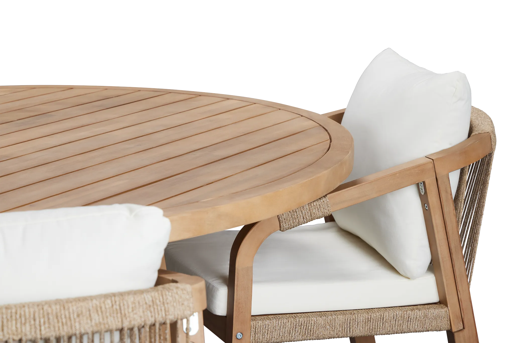 Laguna Light Tone Round Table & 4 White Cushioned Chairs