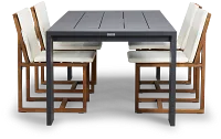 Linear Dark Gray White 87" Aluminum Table & 4 Teak Cushioned Side Chairs