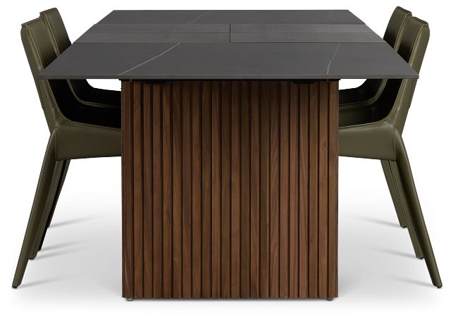 Wayne Two-tone Stone Rectangular Table & 4 Dark Green Upholstered Chair