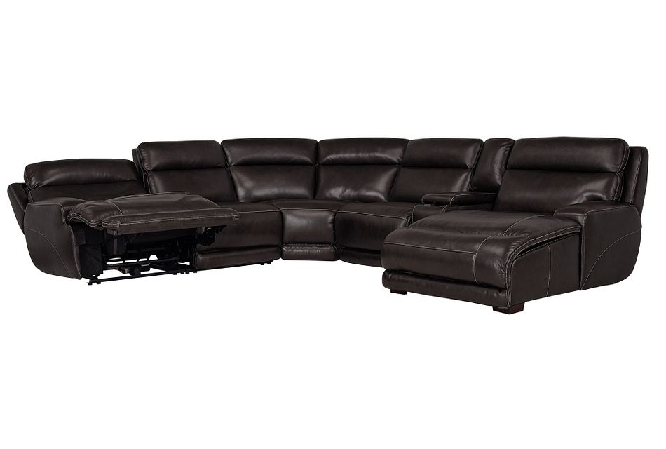 Gable Dark Brown Leather Right Chaise Power Reclining Sectional Living Room Reclining Sectionals City Furniture