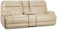 Casey Light Beige Lthr/vinyl Power Reclining Console Sofa