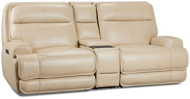 Casey Light Beige Lthr/vinyl Power Reclining Console Sofa