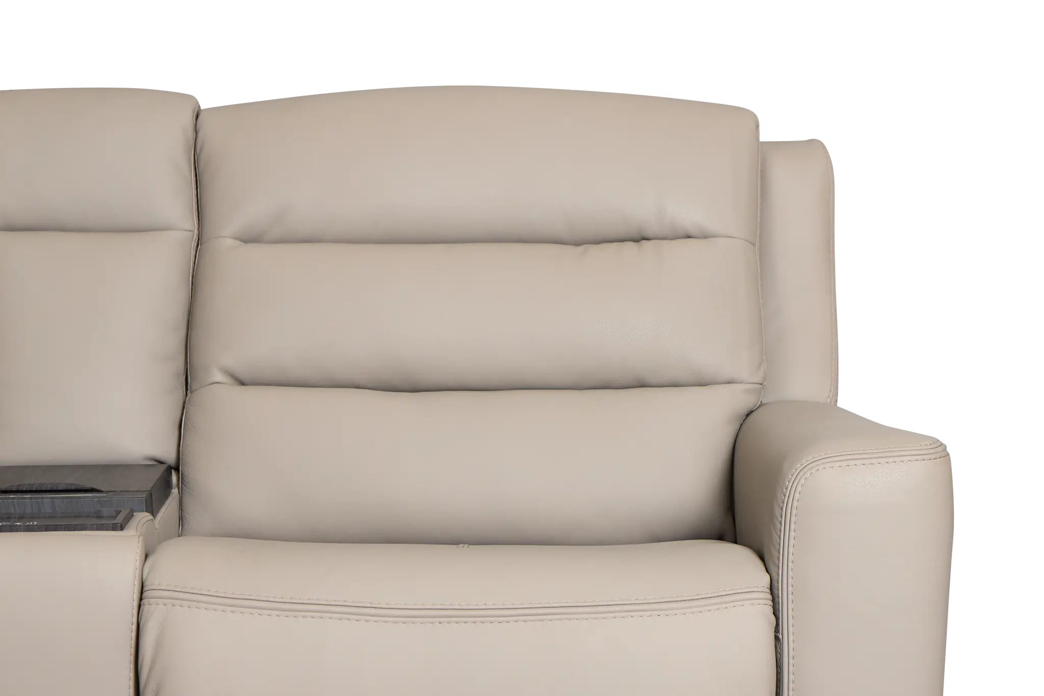 Wilder Taupe Leather Large Dual Power Sectional W/refrigerated Console Wilder Taupe Leather Large Dual Power Sectional W/refrigerated Console