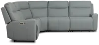 Flexsteel Sterling Blue Lthr/vinyl Small Triple Power Reclining Two-arm Sectional