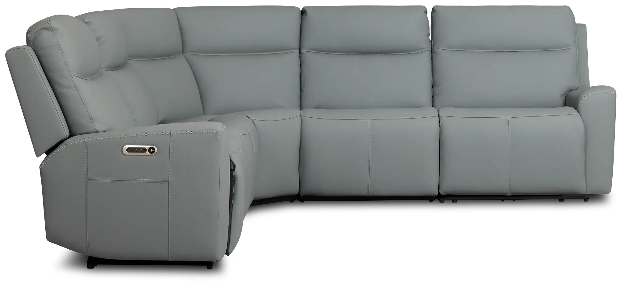 Flexsteel Sterling Blue Lthr/vinyl Small Triple Power Reclining Two-arm Sectional Flexsteel Sterling Blue Lthr/vinyl Small Triple Power Reclining Two-arm Sectional