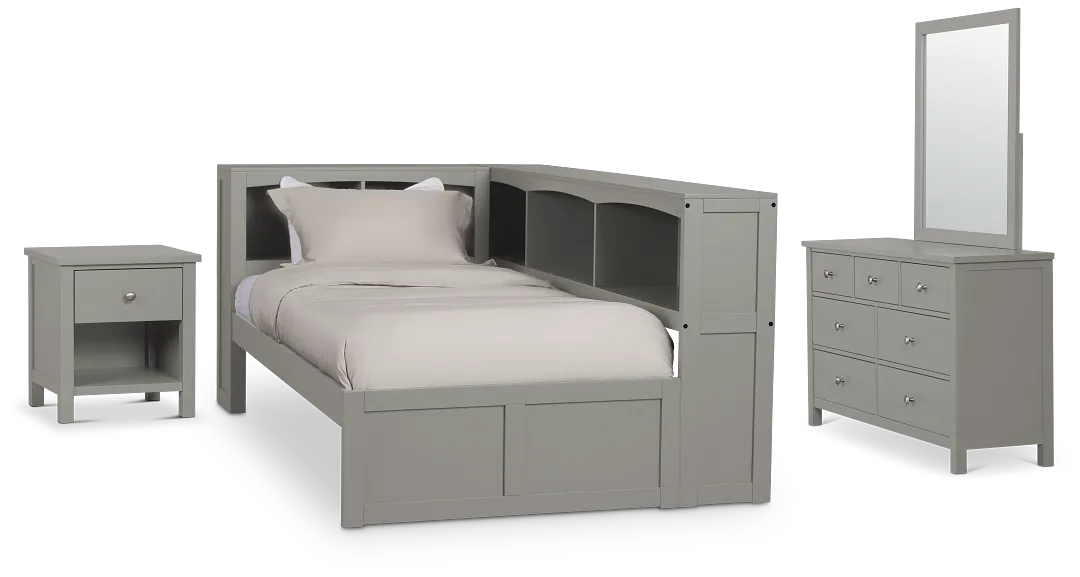 Charleston Gray Corner Bookcase Bedroom