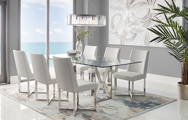 Mavis Glass White Table & 4 Upholstered Chairs (1)