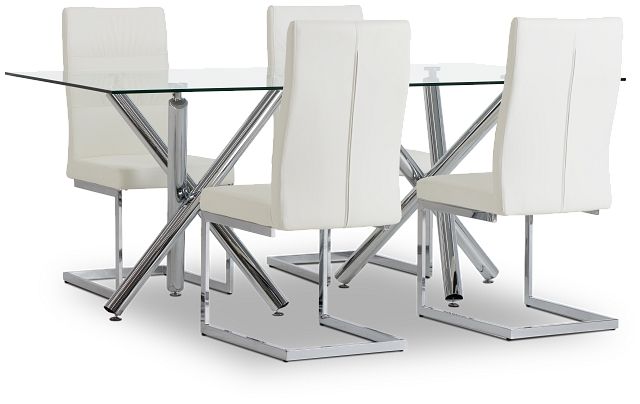 Quincy Glass White Table & 4 Upholstered Chairs