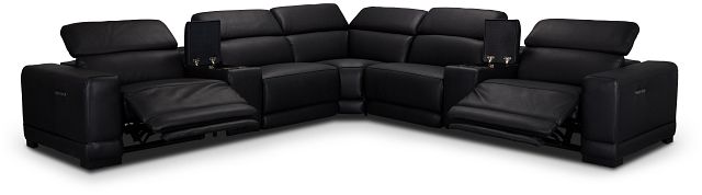 Lombardy Black Micro Large Dual Power Reclining Two-arm Sectional