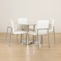 Amalfi White Marble Round Table & 4 Upholstered Chairs