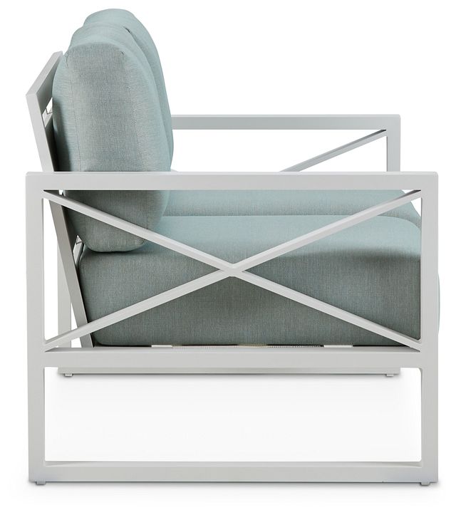 Linear White Teal Aluminum Loveseat