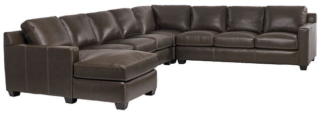 Carson Dark Brown Leather Large Left Chaise Memory Foam Sleeper Sectional