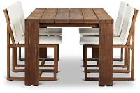 Linear 70" White 70" Teak Table & 4 Cushioned Side Chairs