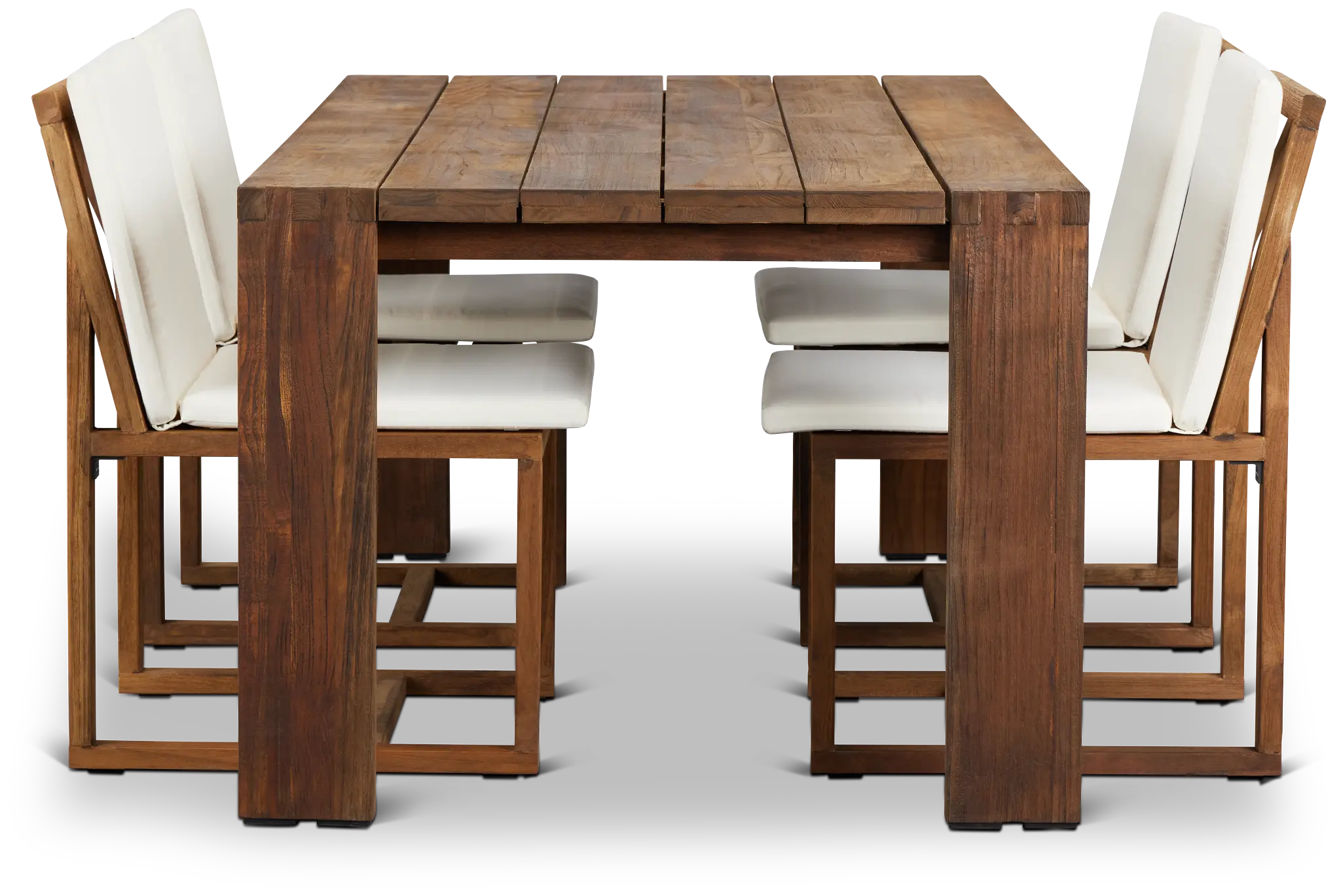 Linear 70" White 70" Teak Table & 4 Cushioned Side Chairs Linear 70" White 70" Teak Table & 4 Cushioned Side Chairs