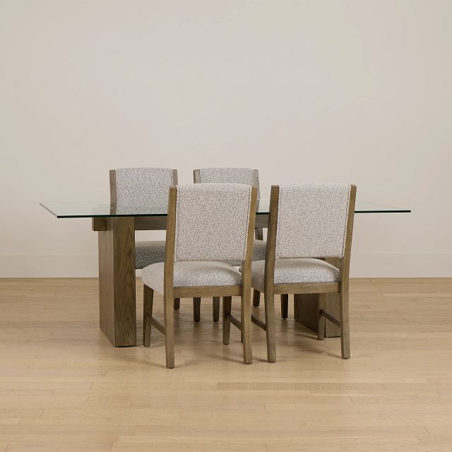 Vance Glass Rectangular Table & 4 Upholstered Chairs