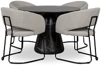 Merrick Black Round Table With 4 Gray Upholstered Side Chairs