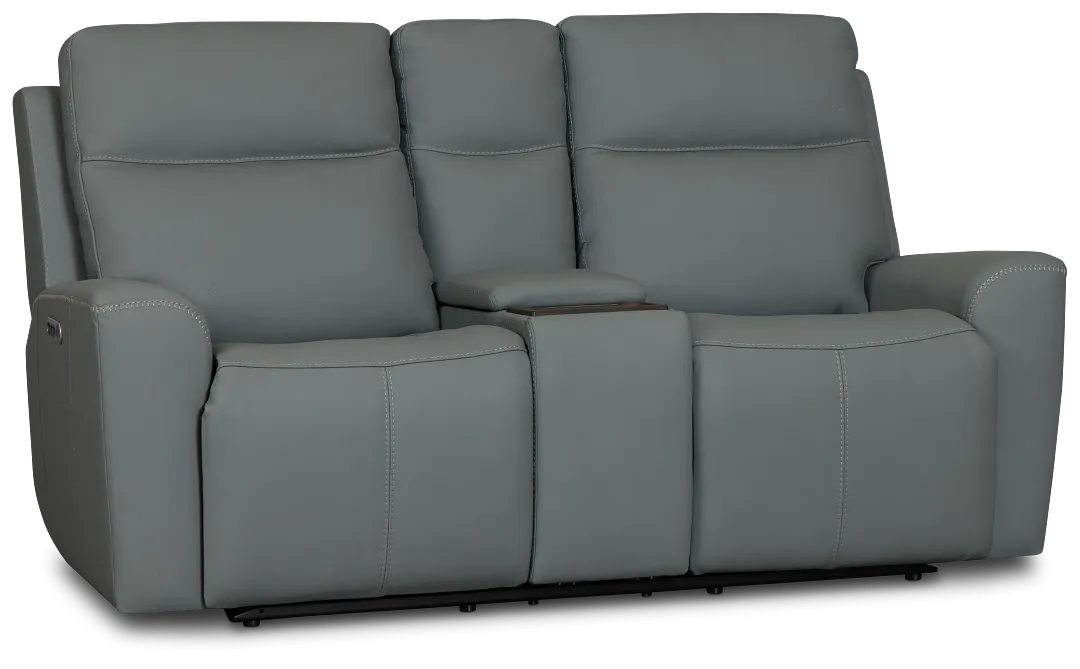 Flexsteel Sterling Blue Lthr/vinyl Power Reclining Loveseat