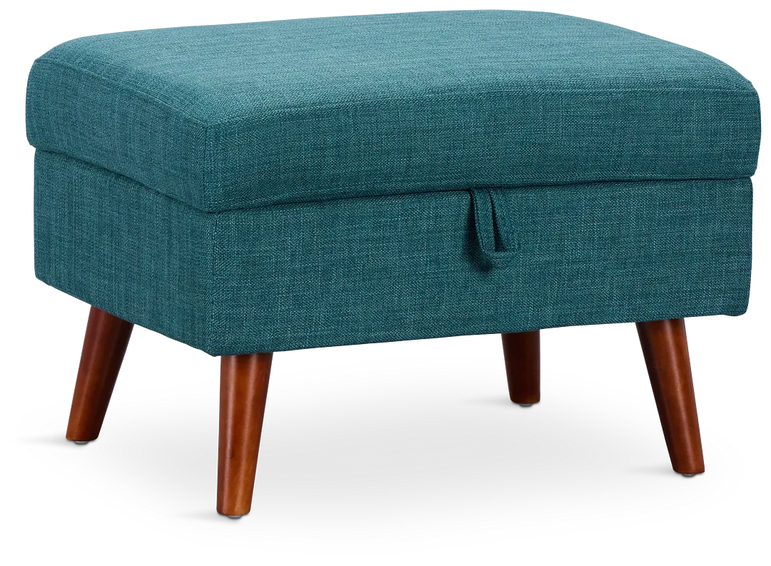 Raya Dark Teal Fabric Storage Ottoman