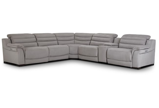 Sentinel Light Gray Micro Medium Dual Power Sectional With Music Console