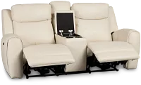 Walker Ivory Lthr/vinyl Power Reclining Console Loveseat W/ Power Headrest