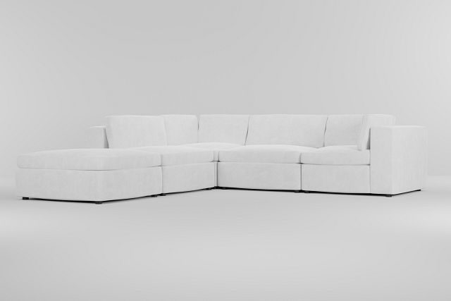 Destin Peyton White Fabric 5pc Bumper Sectional