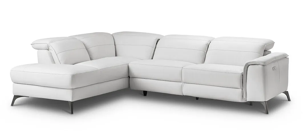 Pearson White Leather Left Bumper Power Reclining Sectional