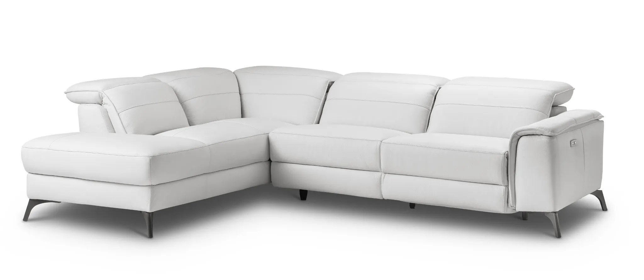 Pearson White Leather Left Bumper Power Reclining Sectional