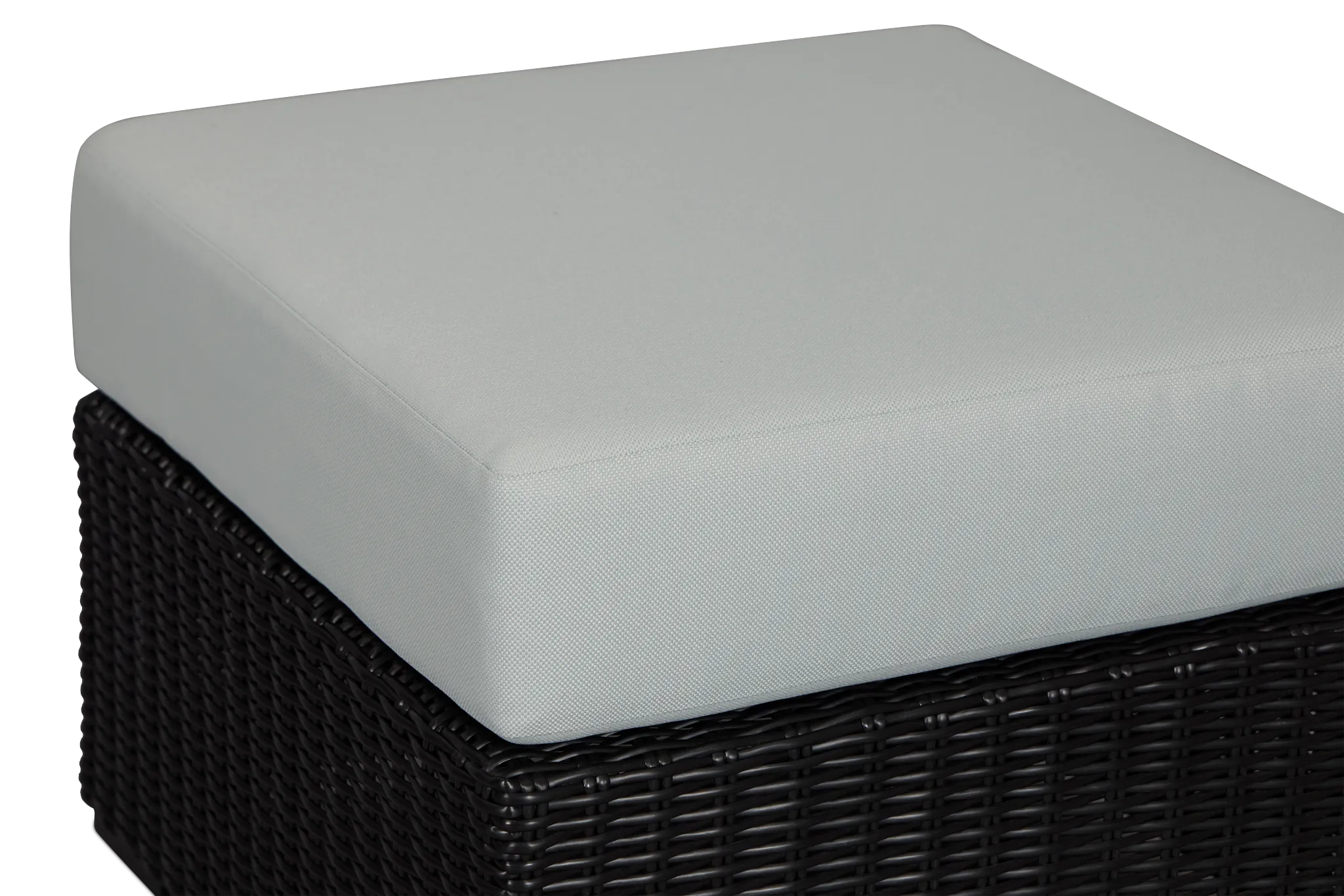 Montecito Black Small Ottoman With Light Blue Cushions