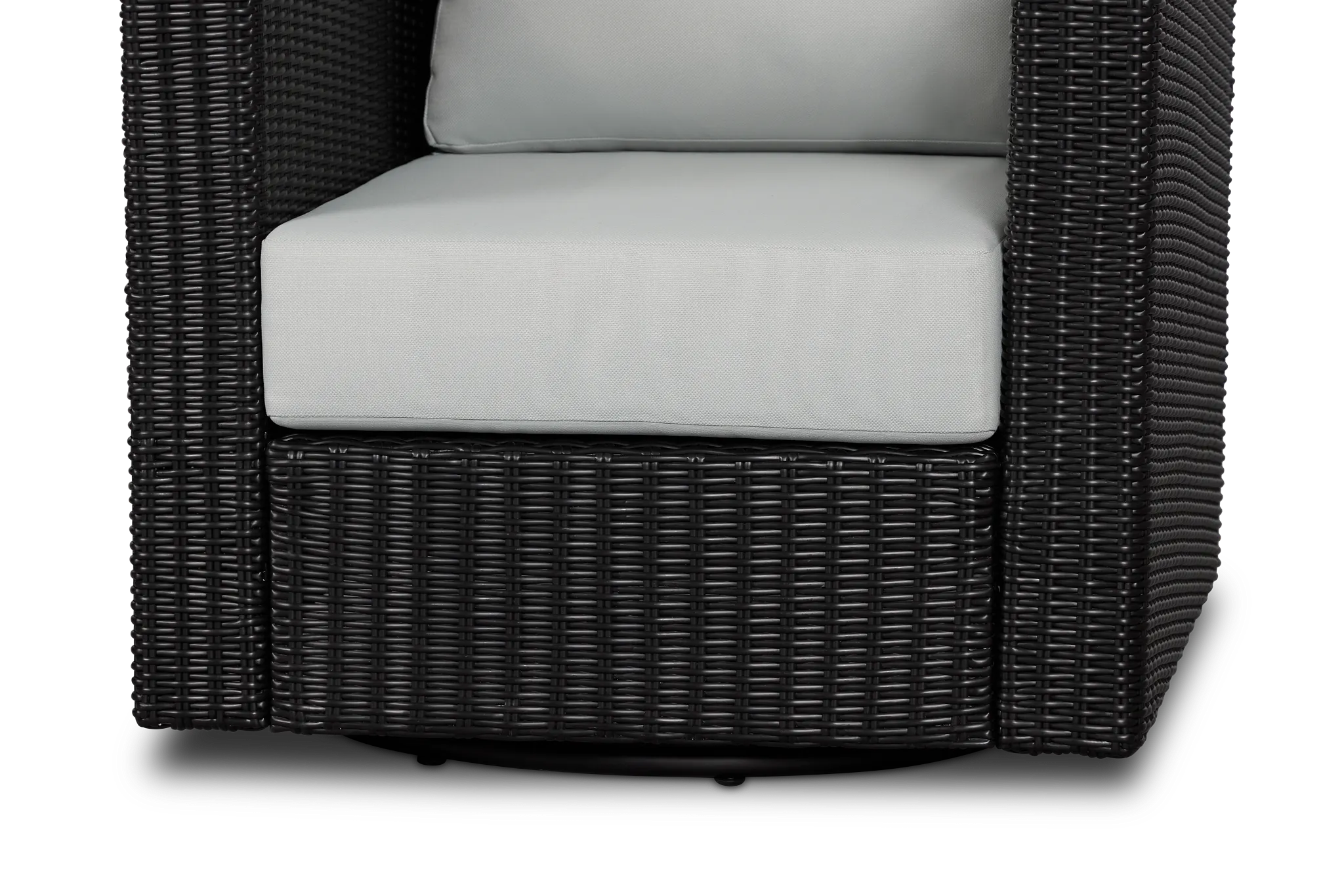 Montecito Black Swivel Chair With Light Blue Cushions