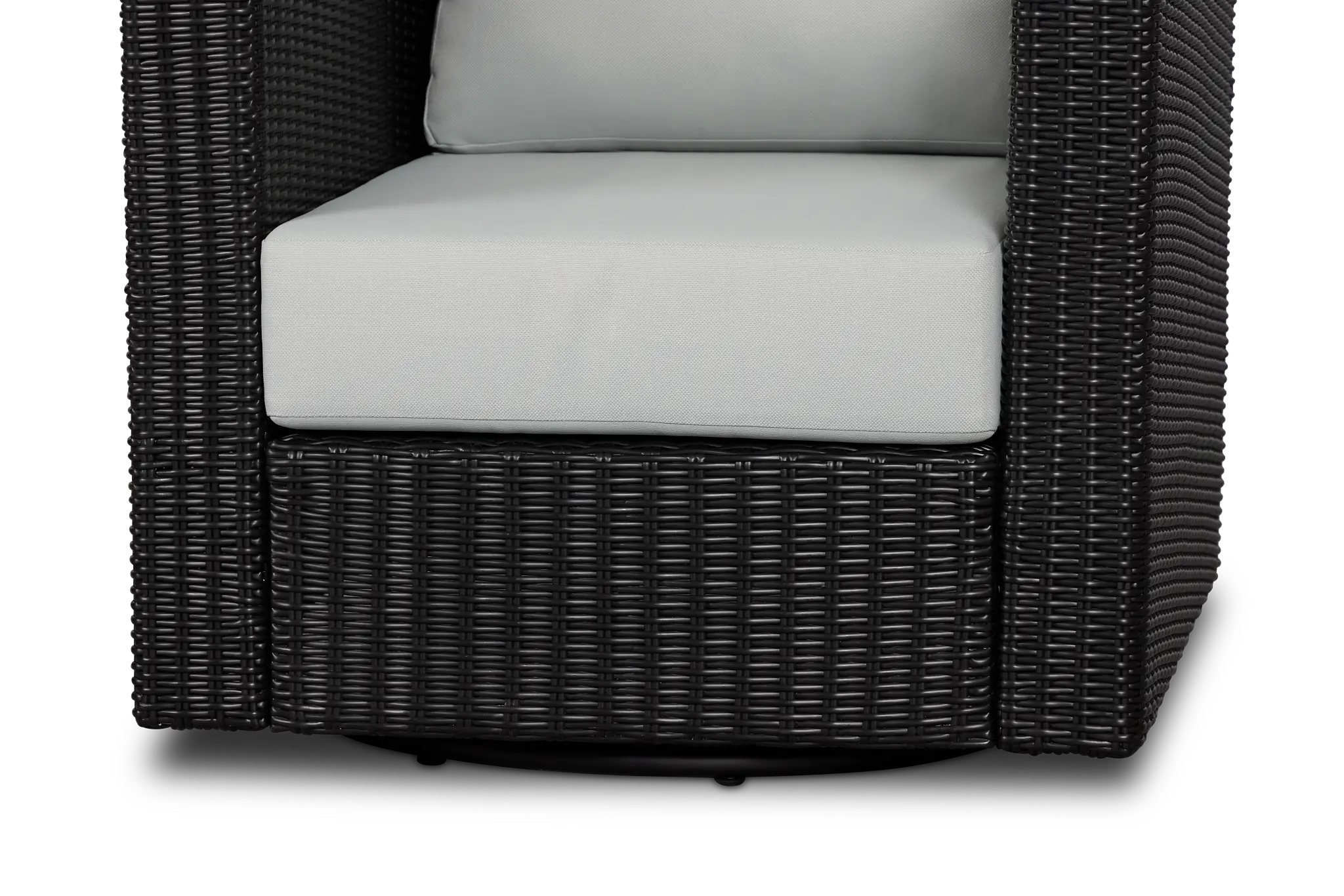 Montecito Black Swivel Chair With Light Blue Cushions Montecito Black Swivel Chair With Light Blue Cushions