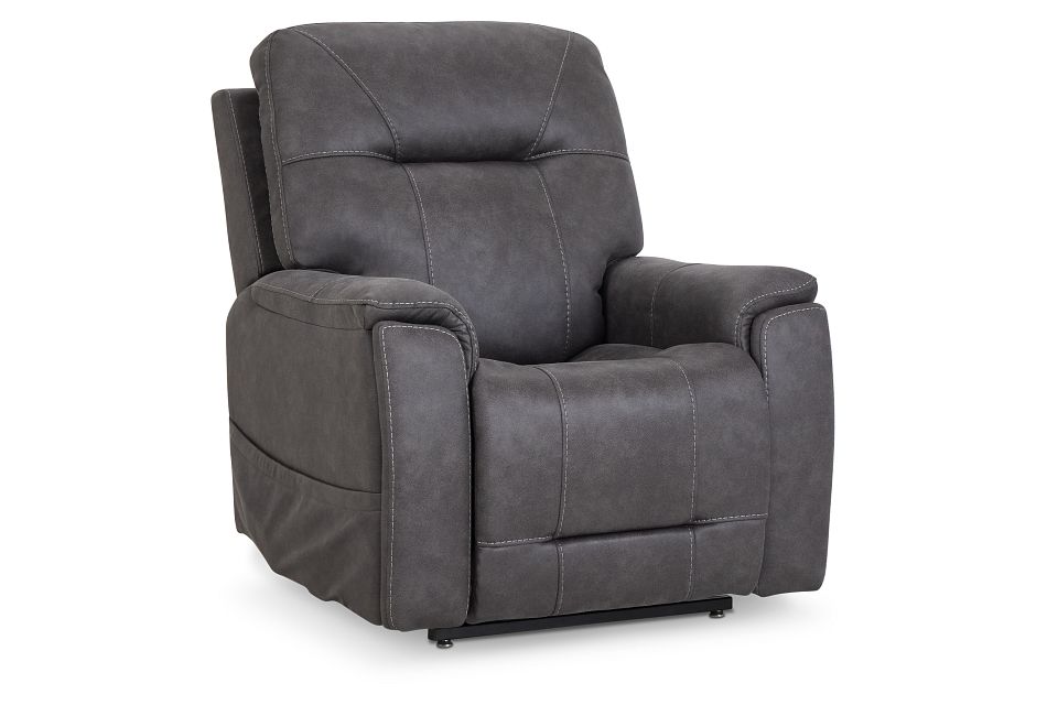 Akron Dark Gray Micro Power Lift Recliner With Power Lumbar,