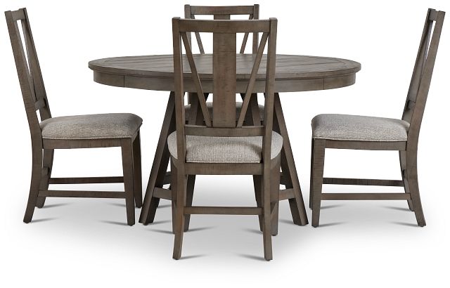 Heron Cove Light Tone Round Table & 4 Upholstered Chairs (5)