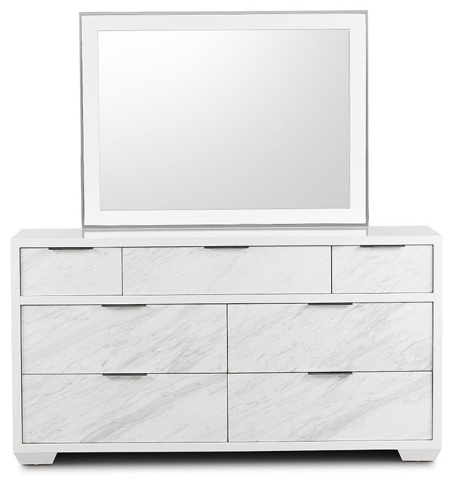 Ocean Drive White Marble Dresser & Mirror (2)