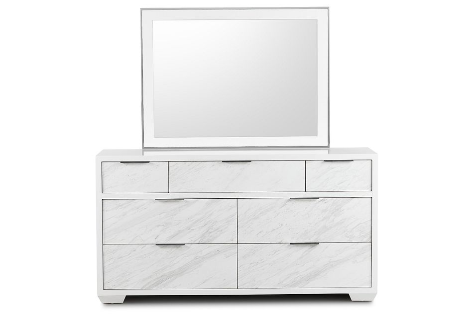 Ocean Drive White Marble Dresser Mirror Bedroom Dressers Mirrors City Furniture The black and white marble floor compliments the black tiles used to frame the decorative marble shower accent tiles and mirror. ocean drive white marble dresser mirror