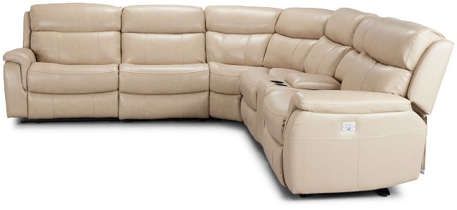 Graham Light Beige Lthr/vinyl Medium Triple Power 2-arm Sectional