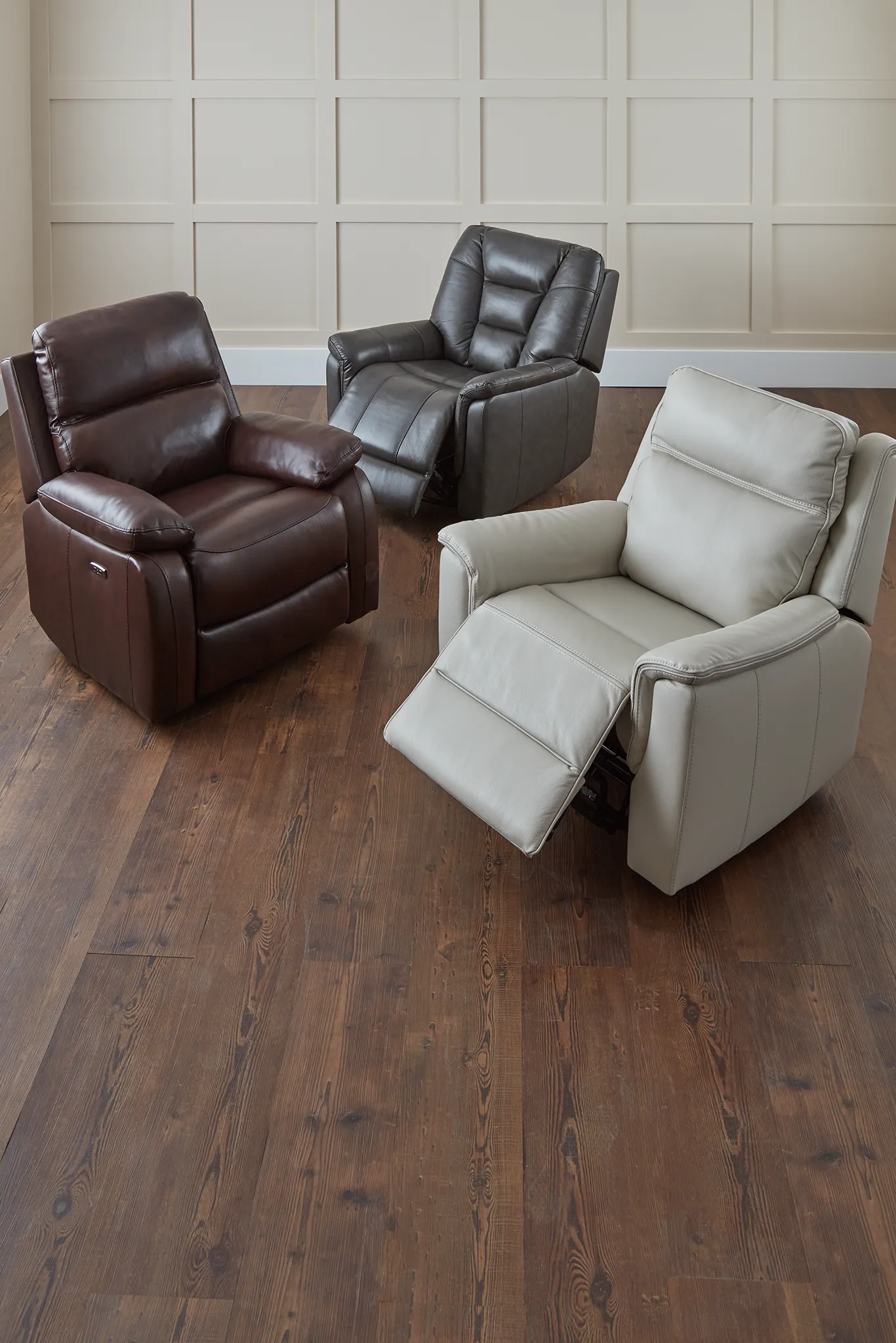 Aiden Light Gray Leather Power Glider Recliner With Power Headrest