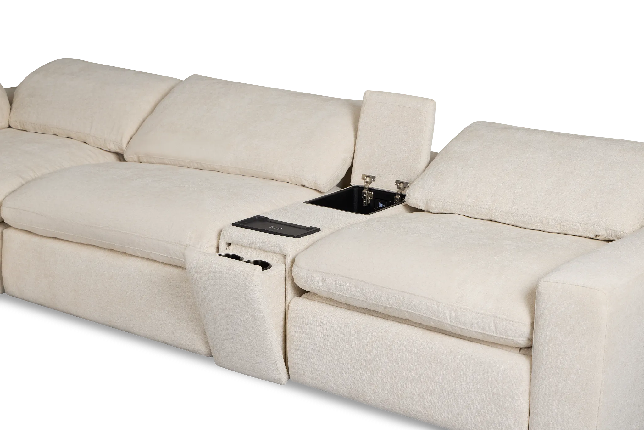 Drift Light Beige Fabric Large Left Bumper Power Reclining Sectional