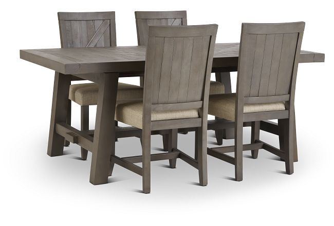 Taryn Gray Rect Table & 4 Wood Chairs